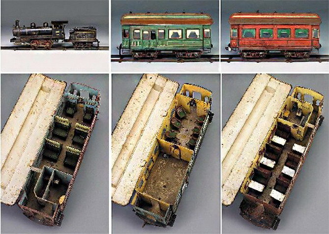 
Игрушечный поезд, изготовленный компанией Märklin в 1906 году, был продан на аукционе “Christie’s в Южном Кенсингтоне за 179 140 долларов. Трехметровый паровоз, из трубы которого раньше шел настоящий дым, включает в себя вагон 1-го класса, вагон-ресторан с верандой и вагон для курящих с багажным отделением. Изначально он предназначался для украшения витрины магазина игрушек, чтобы привлекать покупателей. Первым владельцем изготовленного и раскрашенного вручную поезда стало одно из наиболее уважаемых семейств Америки, Гардинер, которое приобрело его еще перед Первой мировой войной. Почти сто лет спустя, в 2001 году, один из членов семьи решил расстаться с семейной реликвией и отправил ее на аукцион в Лондон, где она привлекла большой интерес со стороны европейских коллекционеров.