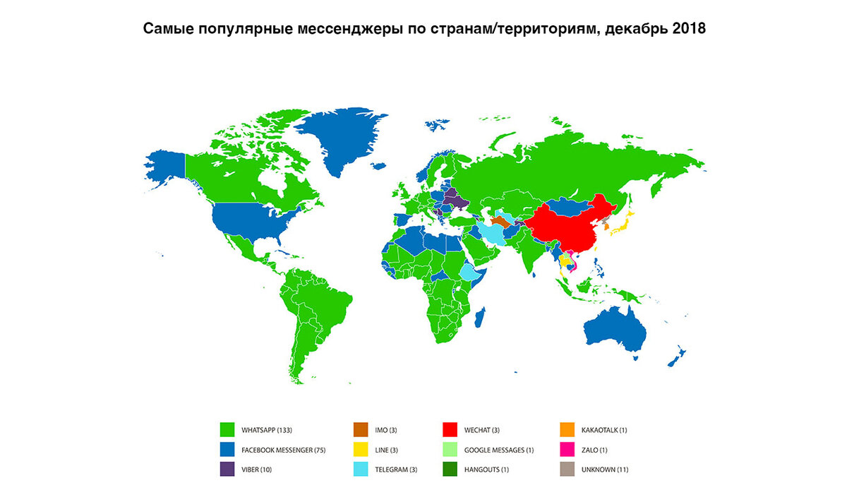 Лидерство WhatsApp по странам