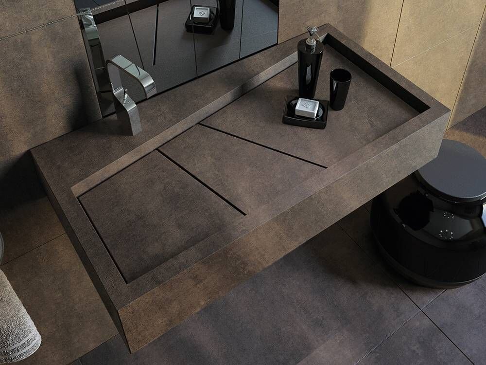 умывальник из керамиграни. раковина из плитки керамогранита. подвесная раковина из керамогранита. раковина из плитки керамогранита. раковина из бетона с щелевым сливом.