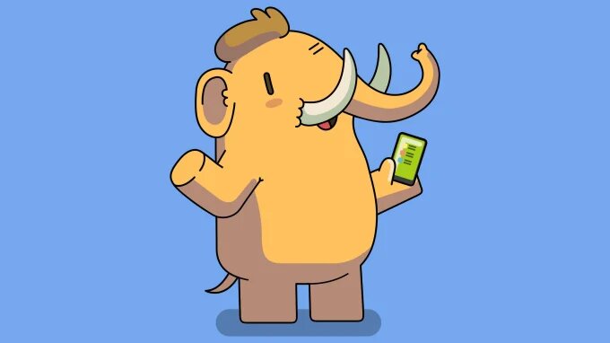 У соцсети чудеснейший маскот – мамонт, которого часто изображают со смартфоном. Источник: TechCrunch