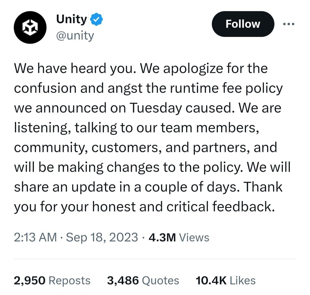 Разрабы Unity извинились за свою 