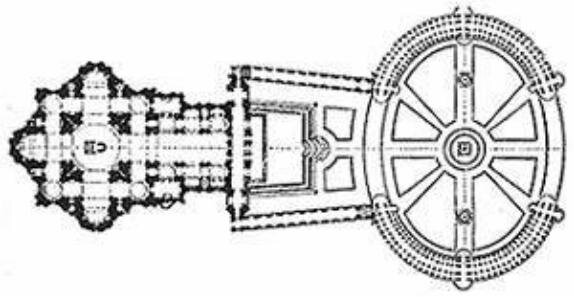План базилики Св.Петра и площади с колоннадой в Ватикане. 