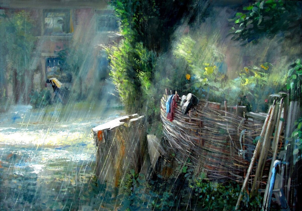 Rain painting. Николай Тимощенко.картины. Дождь в живописи. Ливень живопись. Дождливое лето в живописи.