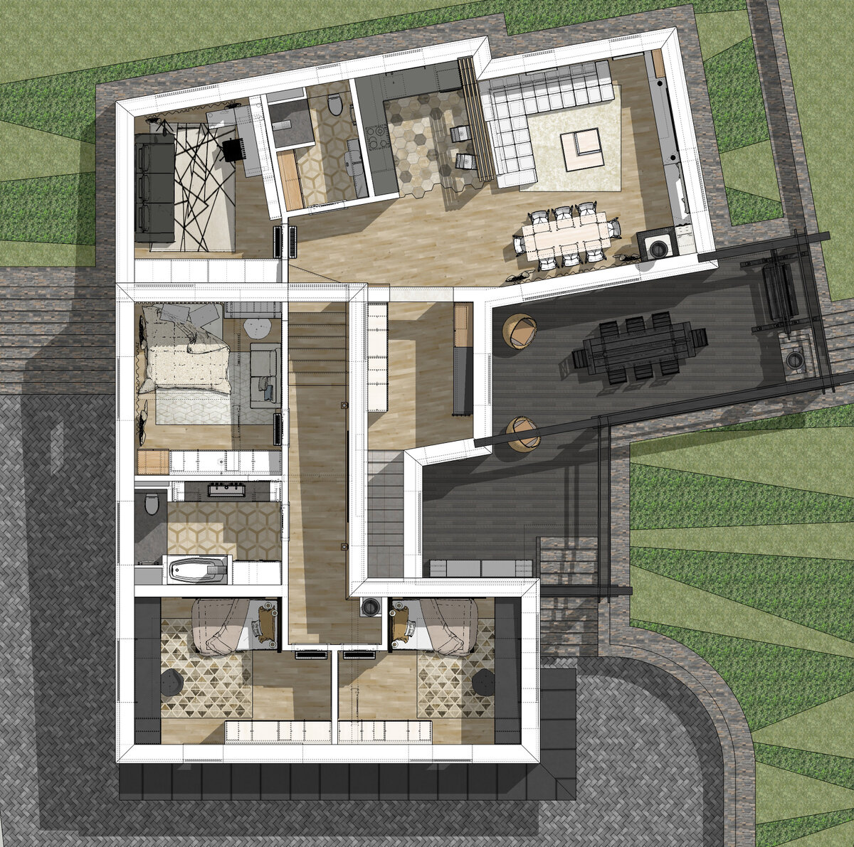 Концепция планировки интерьера с расстановкой мебели.