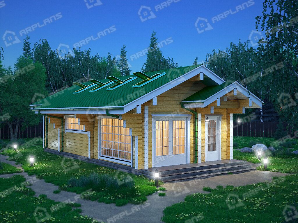 Фото 1 одноэтажного дома из бруса с 2 спальнями. Общая площадь 50 кв м. Источник arplans.ru Проект ДС-078