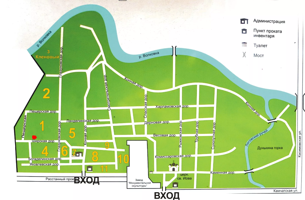 Карта смоленского кладбища с захоронениями