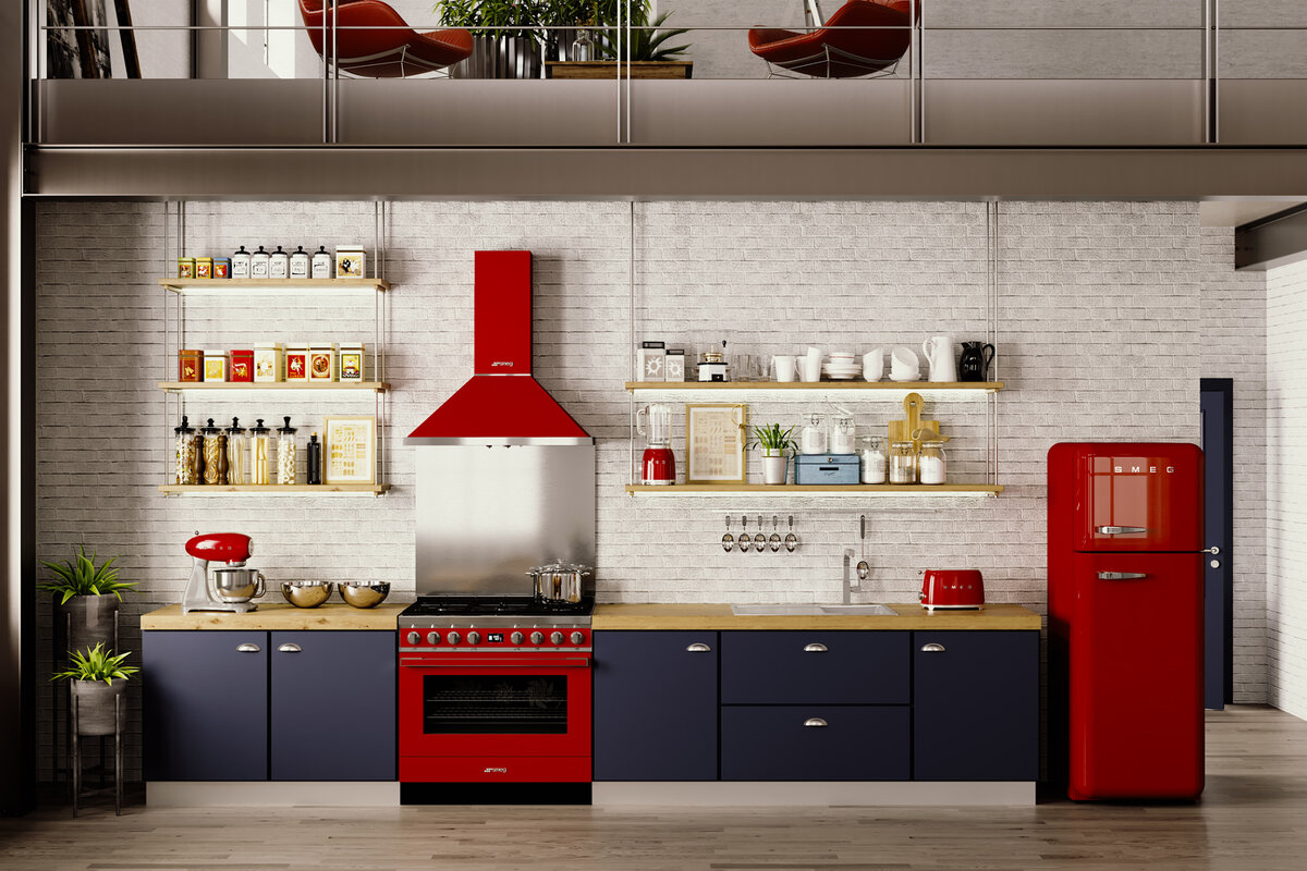 Бытовая техника цвета. Холодильник Смег ретро красный интерьер. Смег бытовая техника в интерьере кухни. Красный холодильник Смег в интерьере. Смег холодильник в интерьере кухни.
