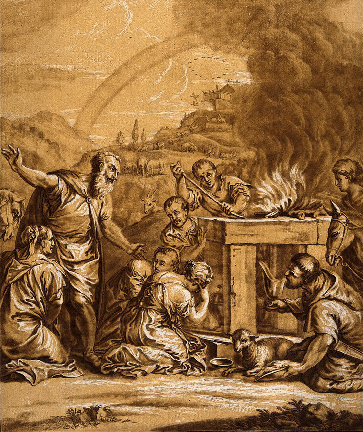 Ной приносит жертву ЯХВЕ, Элиша Киркалл, 1682–1742 гг.