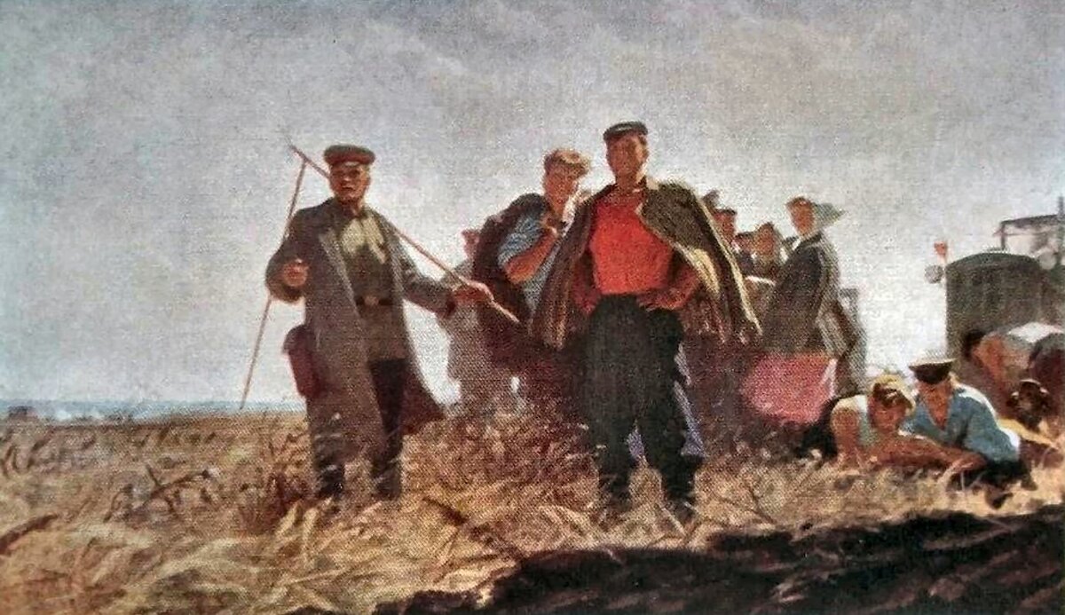 Март 1954 г. Социалистический реализм колхозники. Трактористы СССР Соцреализм.