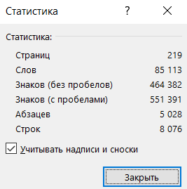  Скрин - статистика ворда