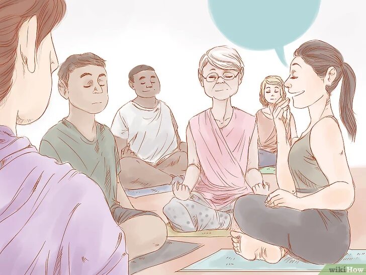 2 Сходите на сеанс направляемой медитации. Если вам нужно дополнительное руководство, то, возможно, хорошей идеей будет пройти курсы медитации под руководством опытного учителя. Поищите такие занятия в вашем городе через интернет.