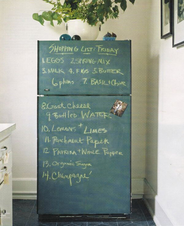 Вариант перекраски холодильника в серо-голубой цвет с возможностью писать на нем мелками