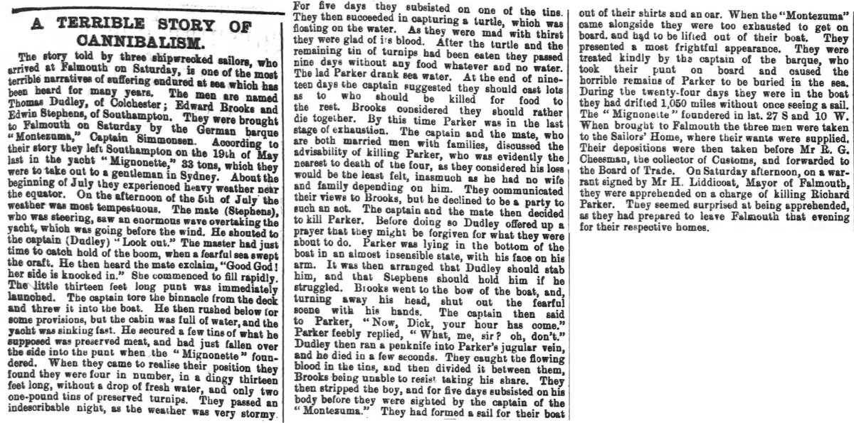 Ужасающая история про каннибализм, (одно из первых публикаций в прессе). Cheshire Observer, 13 сентября 1884