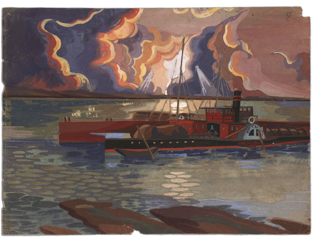 Таким Иртыш изобразил Викентий Трофимов. Бумага, гуашь. 1926 год.