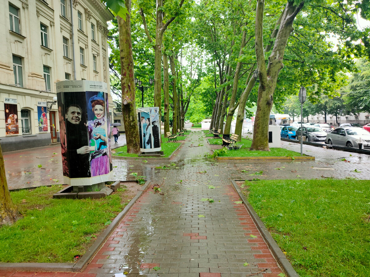 В городе везде ветки валяются, но коммунальщики уже работают