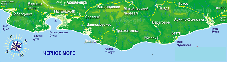 Карта Большого Геленджика с поселениями 
