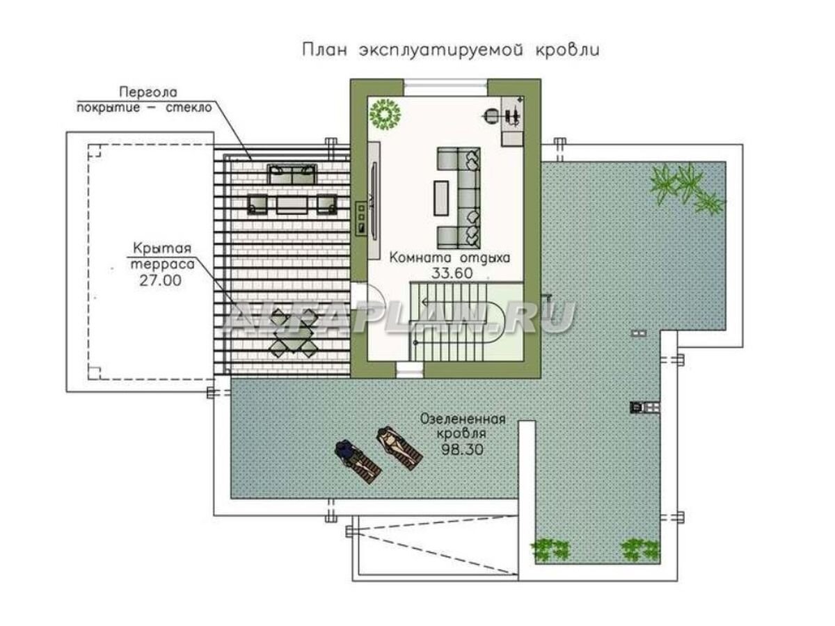 Проект коттеджа с террасой на плоской кровле 