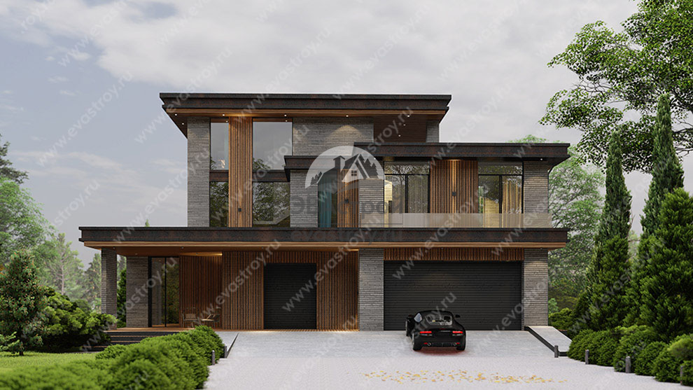 Проект трехэтажного дома  446 м2 с двухместным гаражом, сауной, балконом и террасой - SRK-14