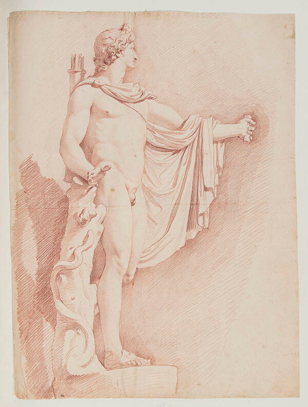 Аполлон Бельведерский, 1726–32, Эдм Бушардон. Красный мел, 22 1/2 x 16 7/8 дюйма. Париж, Музей Лувра, Графический департамент искусств, INV. 23999. © Musée du Louvre, dist. RMN – Grand Palais / Laurent Chastel