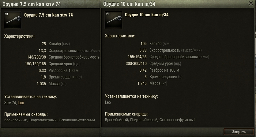Два играбельных орудия на выбор