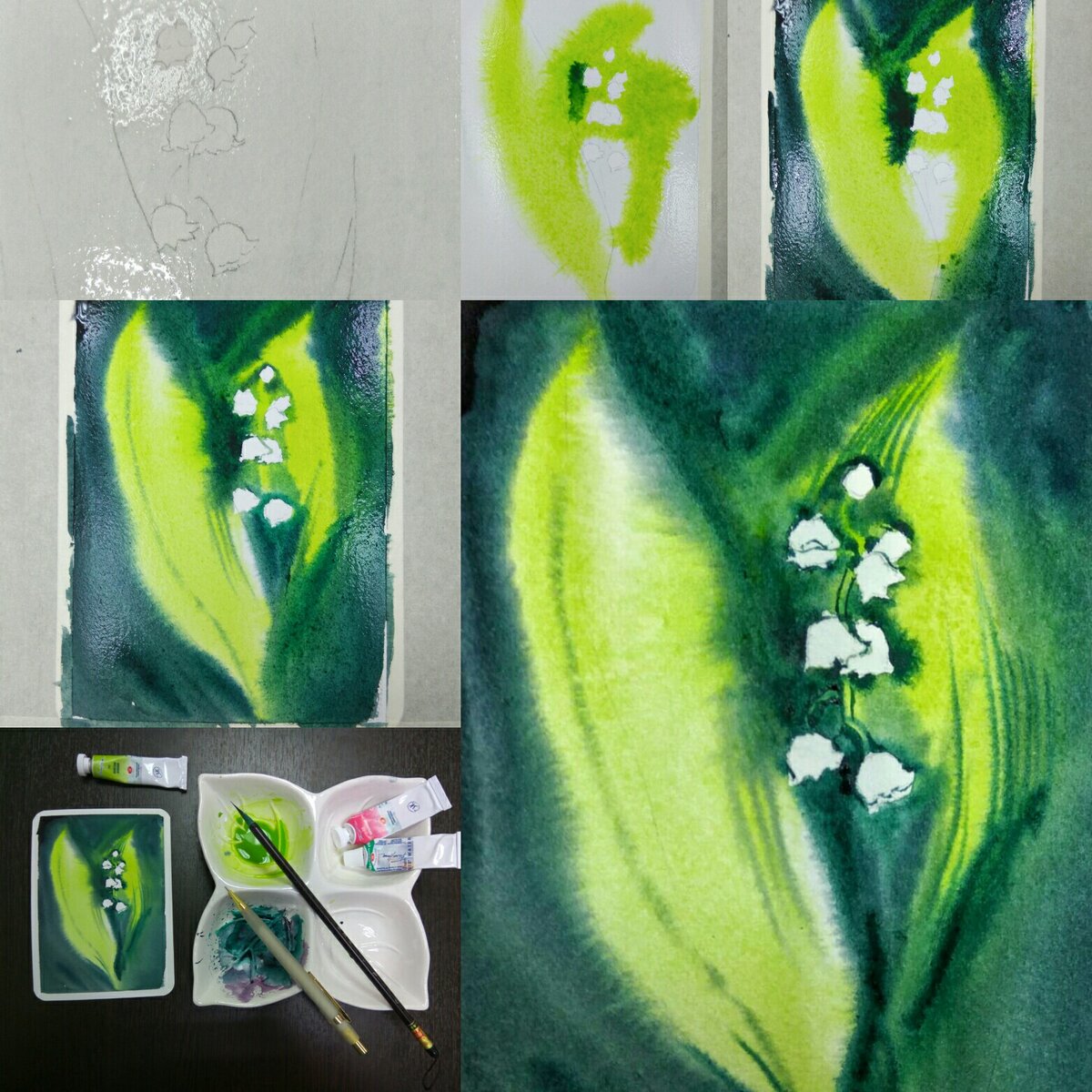 Ландыши, акварель, открытка формата А6