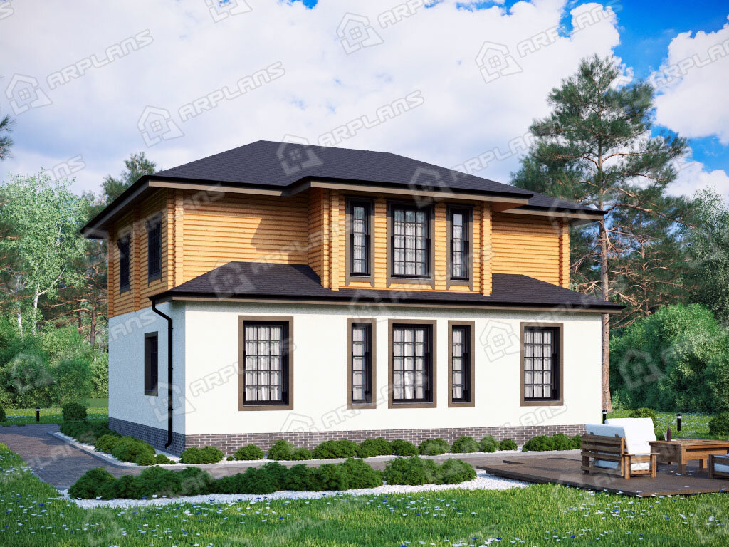 Фото 1 двухэтажного комбинированного дома с 3 спальнями и газовой котельной, 200 кв м .  Источник arplans.ru Проект А-021