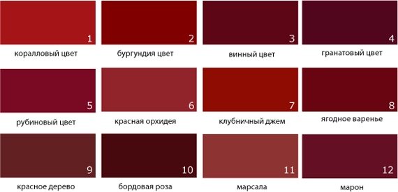 названия популярных оттенков