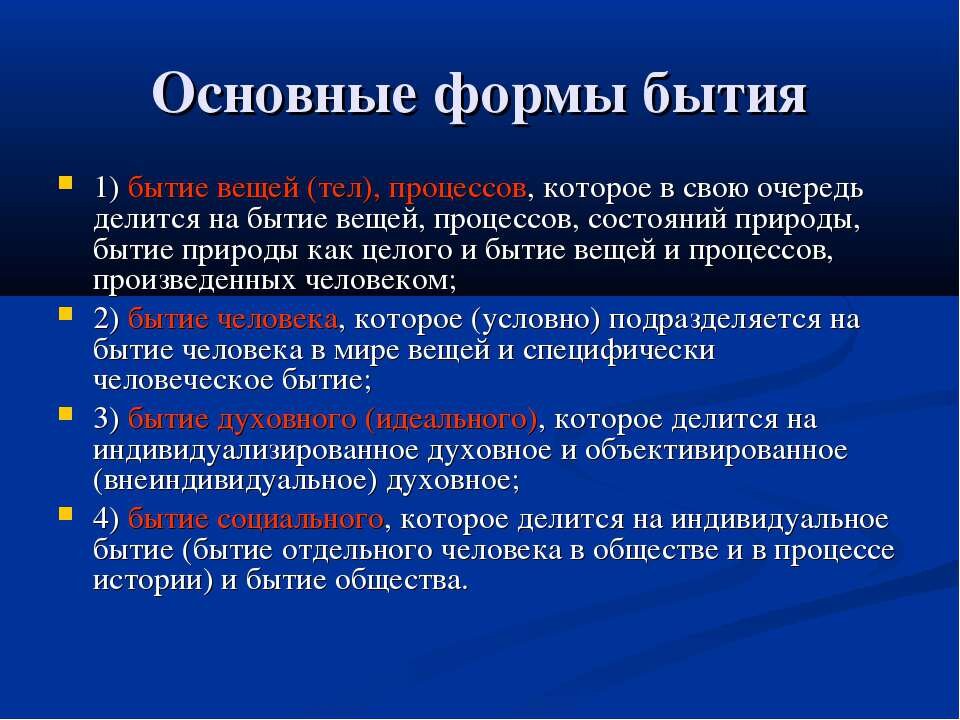 Схема основные формы бытия
