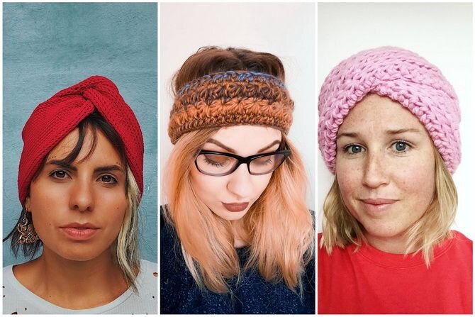 Вязаные шапки-тюрбаны для женщин