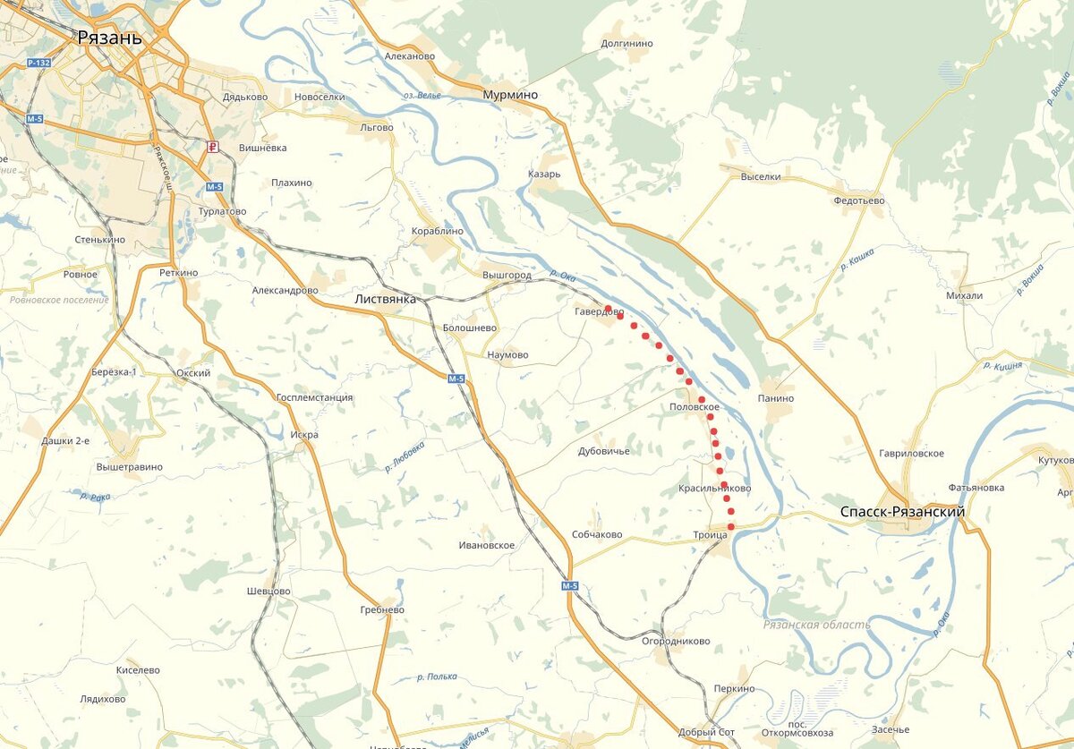Разобранный участок железной дороги на карте