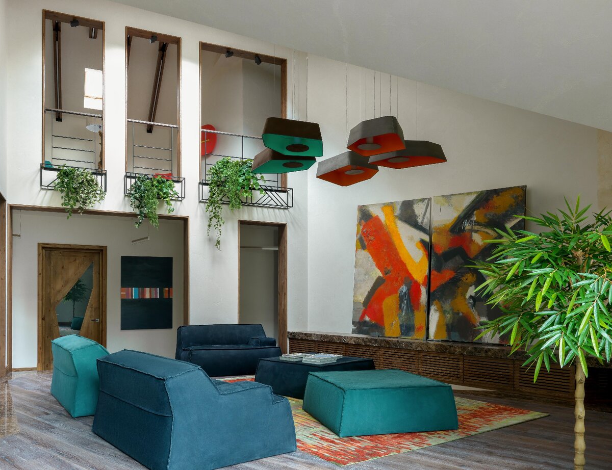 Оформление гостиной искусственными ампельными растениями Treez Collection