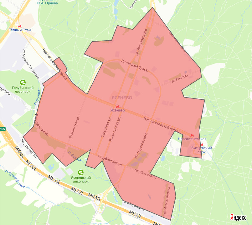 Ясенево расположен в самой высокой точке Москвы и со всех сторон окружен лесопарками. Является самым экологически благоприятным районом юго-запада Москвы