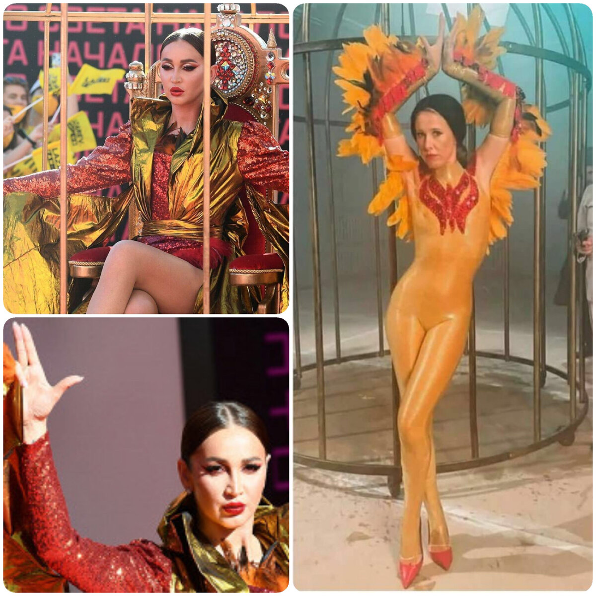 Пародия Собчак на Бузову. Собчак изобразила инста-диву птицей сидящей в клетке. 