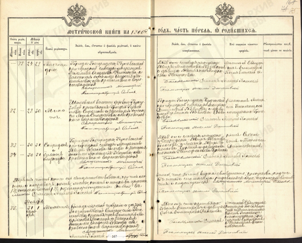 Метрика Александры , 24 октября 1900 года по старому стилю родилась, крещена 29.10.