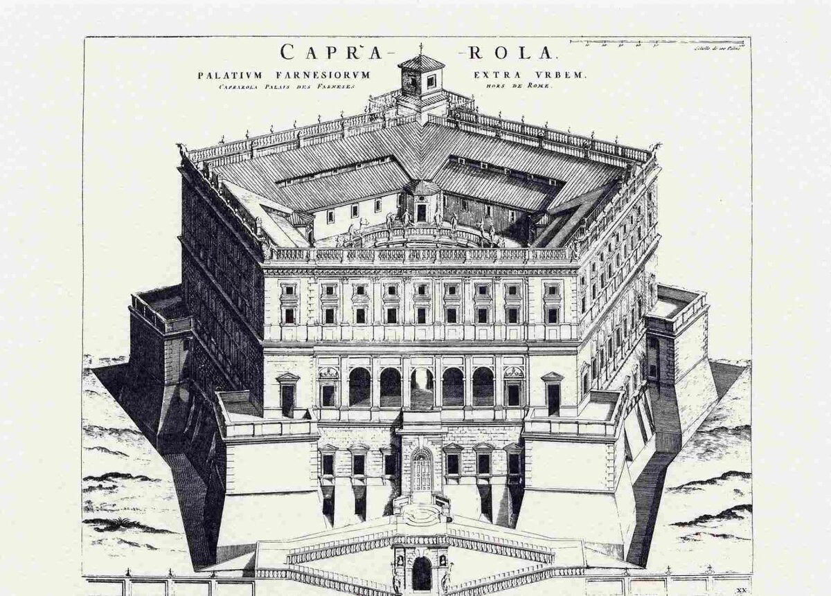 В итальянском местечке Капрарола с населением чуть более 5 тыс. человек (расположено в Лацио, в 50 кмк северо-западу от Рима) есть замок или вилла Фарнезе (Палаццо Фарнезе).-1-2