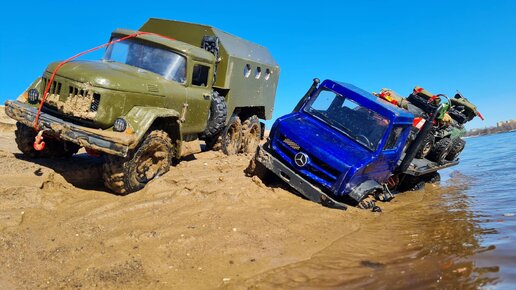 Засадили UNIMOG 6x6 с квадроциклами! ... ЗИЛ 131 вытащил бедолагу! ... RC OFFroad 6x6