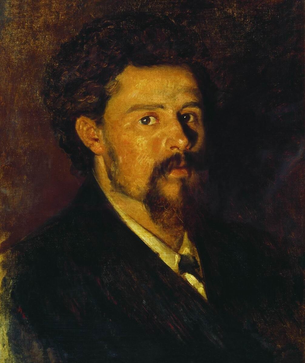 Автопортрет, С.А. Коровин, 1885-1889. Третьяковская галерея. "Что-то роковое было в этой высокой, стройной фигуре, в его небольшой, с вьющимися черными волосами голове, в его умном лице, с блестящими, как агат, темными глазами" - писал о нем Нестеров.