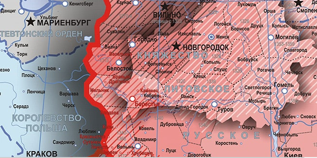 Белосточина на карте ВКЛ 13 - 14 вв.