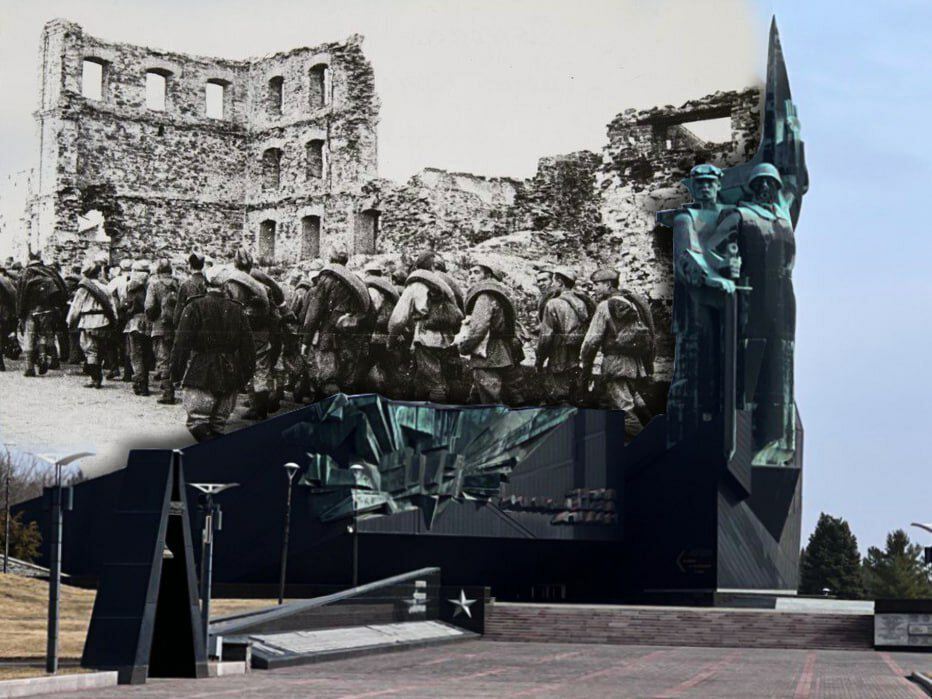 Для коллажа использовались фотографии редакции и фото: Части Красной армии входят в Донецк. Автор: Евзерихин Э. Н. (1911 - 1984)