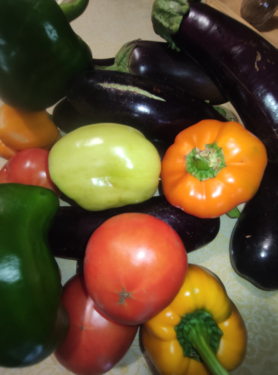 Всё своё. И перцы, и баклажаны, и помидоры. Свой огород не даст голодать) 