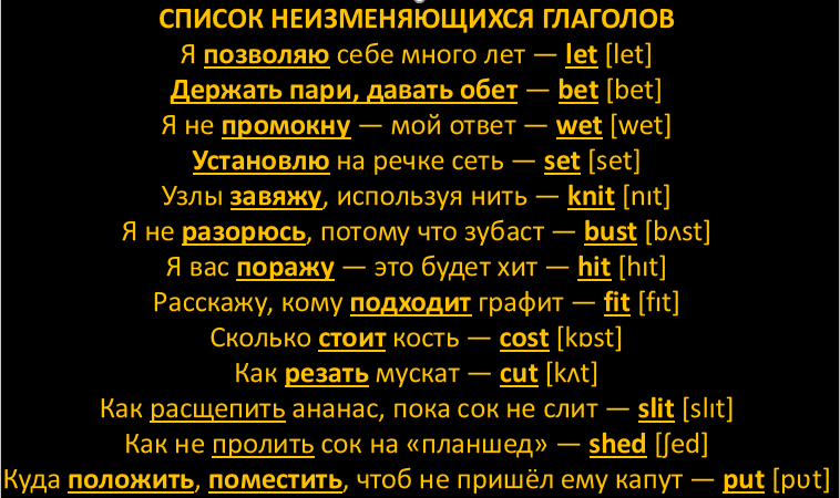 Неправильные глаголы, у которых три формы одинаковые
