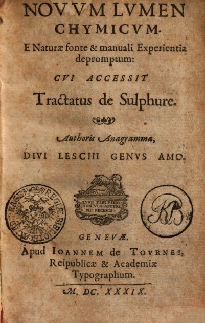 М. Сендивогий. Новый свет химии. Женева, 1639.