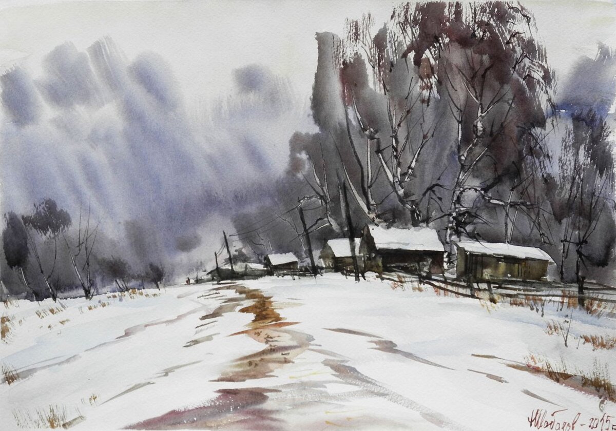 Пейзаж акварель