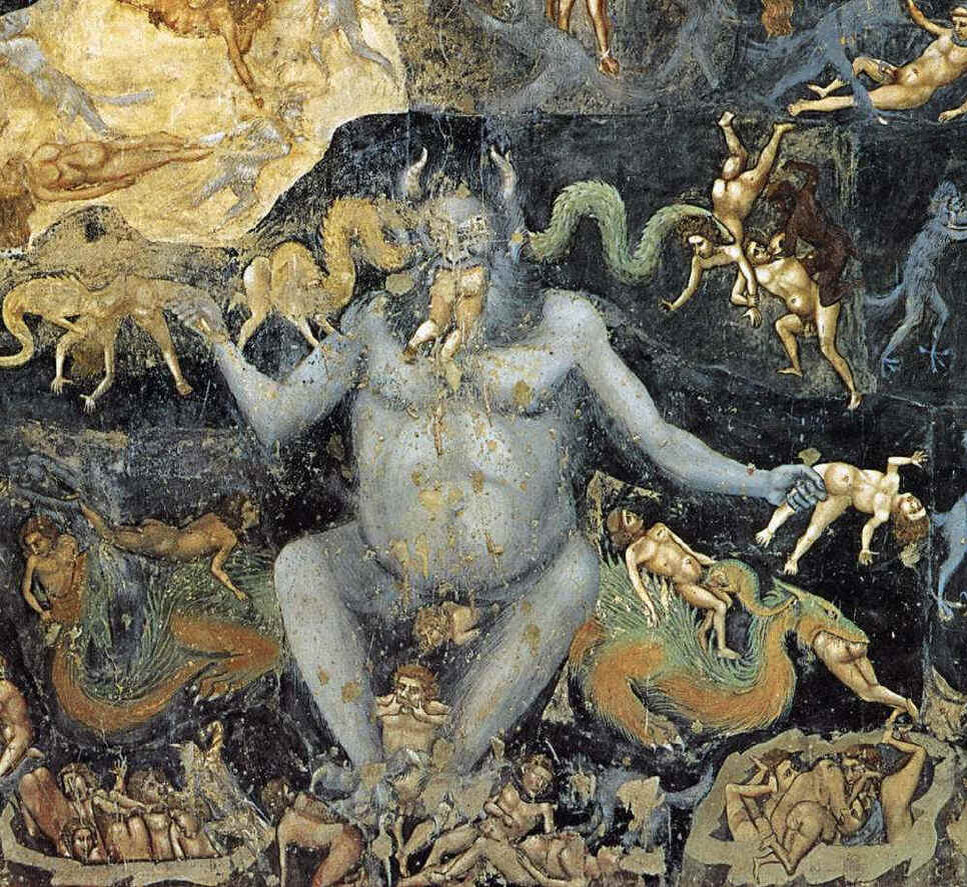 Джотто страшный суд ад. Фрески ада. Behemoth демонология. Бегемот из Библии чудовище.