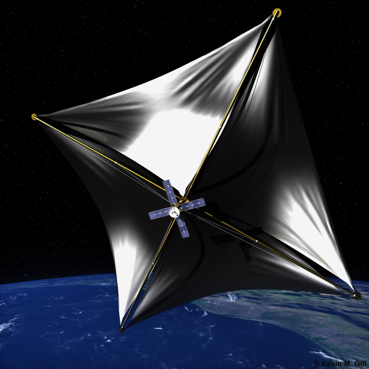 Художественное представление аппарата StarChips с солнечным парусом (источник: Kevin M.Gill/Wikipedia)