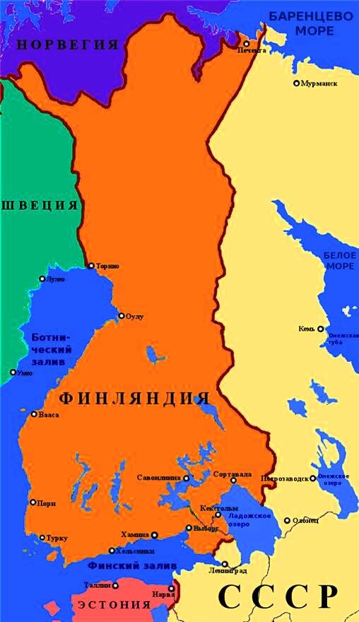 Территории Финляндии и СССР накануне войны.