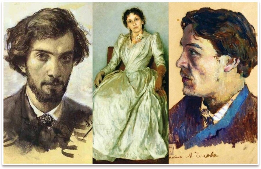 И. Левитан. Слева – Автопортрет, 1880. В центре – Портрет Софьи Петровны Кувшинниковой, 1888. Справа – Портрет А. Чехова, 1890