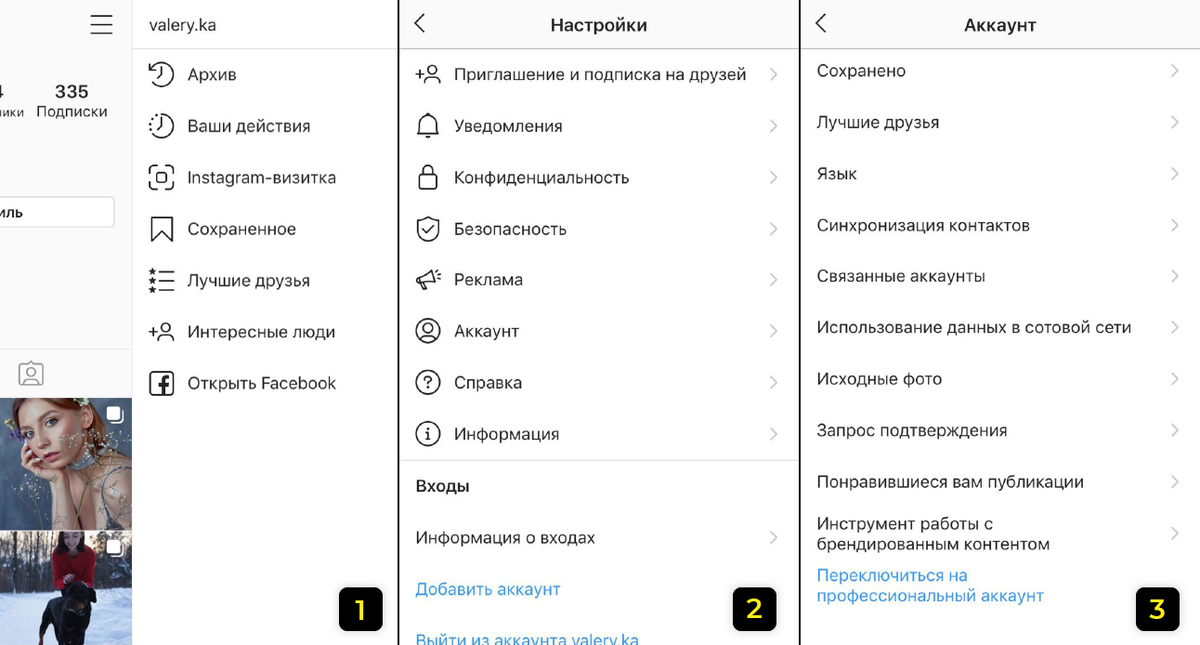 Настройки => Аккаунт => Переключиться на профессиональный аккаунт