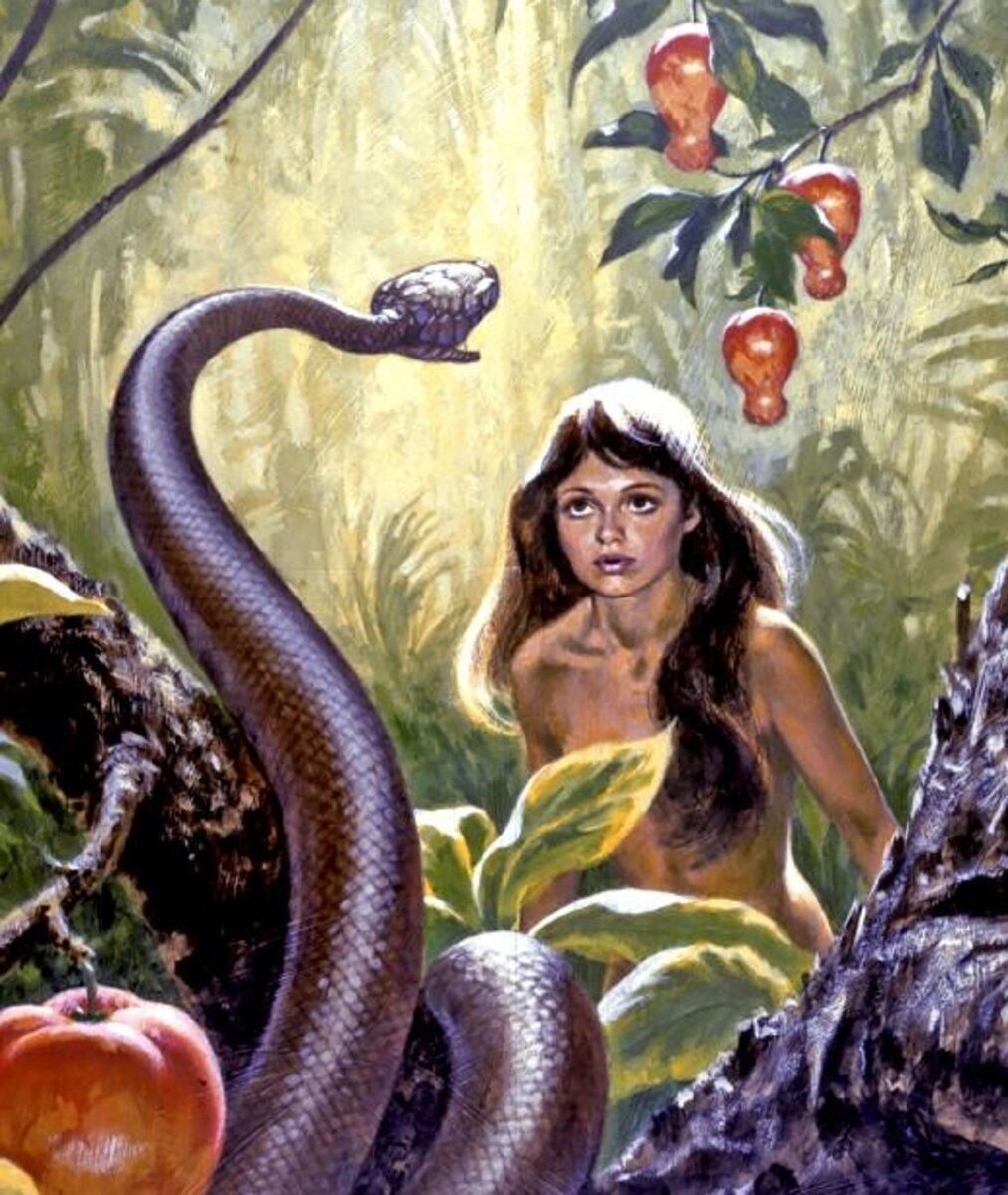 Змей с женой. Эдемский сад, искушение Евы.