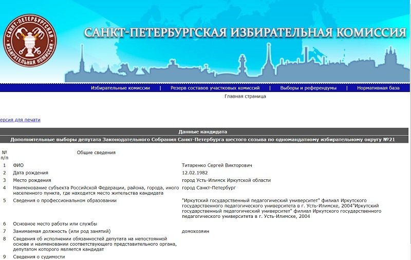 Скрин с сайта ГИК СПб с информацией о Сергее Титаренко 